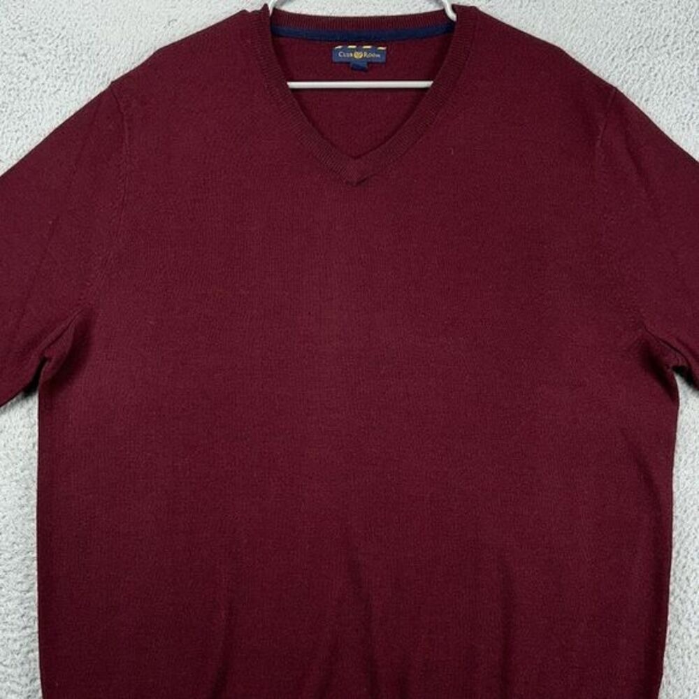 Club Room Sweater Adult XL Maroon Merino Wool Blend V-Neck Knit Pullover Mens